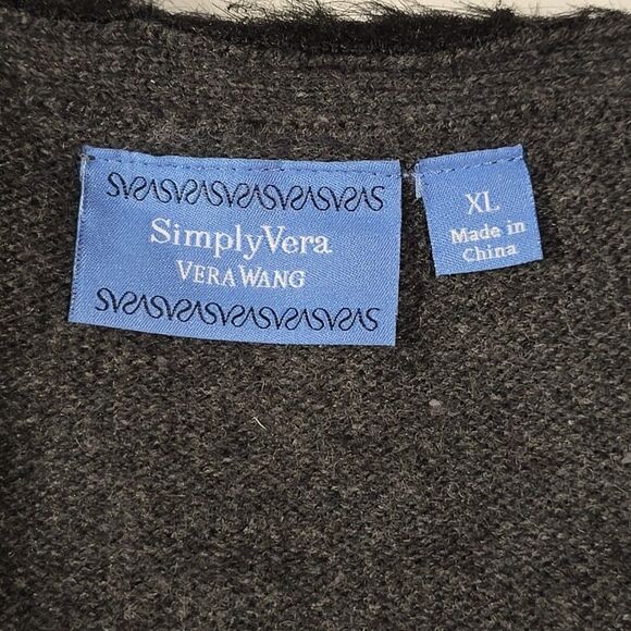 Faux Fur Wool Cardigan Sweater SzL-XL VeraWang Y2K Baddie Glam Boho Chic Preppy - Picture 3 of 16